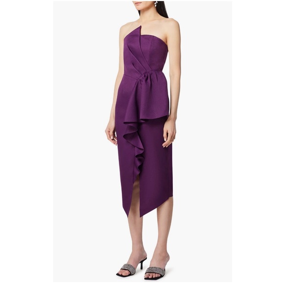 NEW Elliatt Reception Cascade Ruffle Strapless Dress in Purple, Size L $170 - Picture 4 of 15